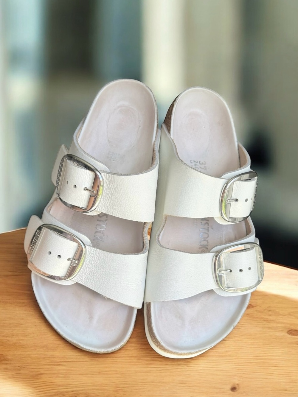 Birkenstock Arizona Big Buckle White Leather Sandal Slides